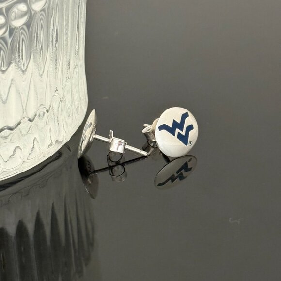 West Virginia Mountaineers Earrings S925 Sterling Silver Handmade Ear Stud - Picture 2 of 4